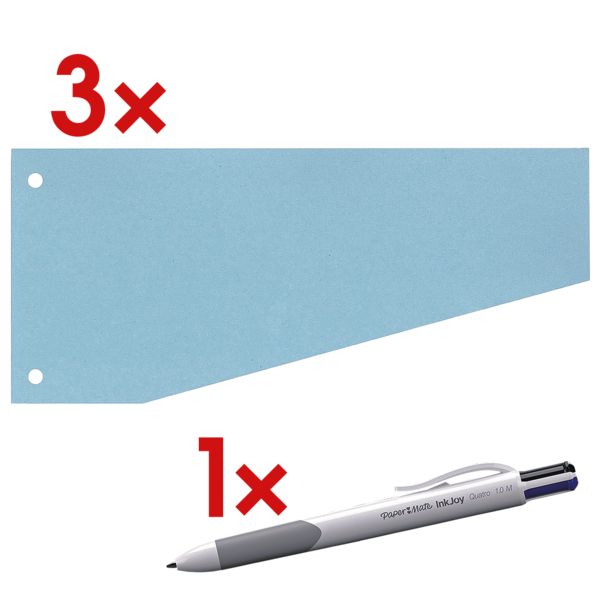 Scheidingsstroken OTTO Office Nature, gerecycleerd karton Trapezium 24/10,5 cm, 300 stuk(s), incl. 4-kleuren balpen �Inkjoy� Quatro�