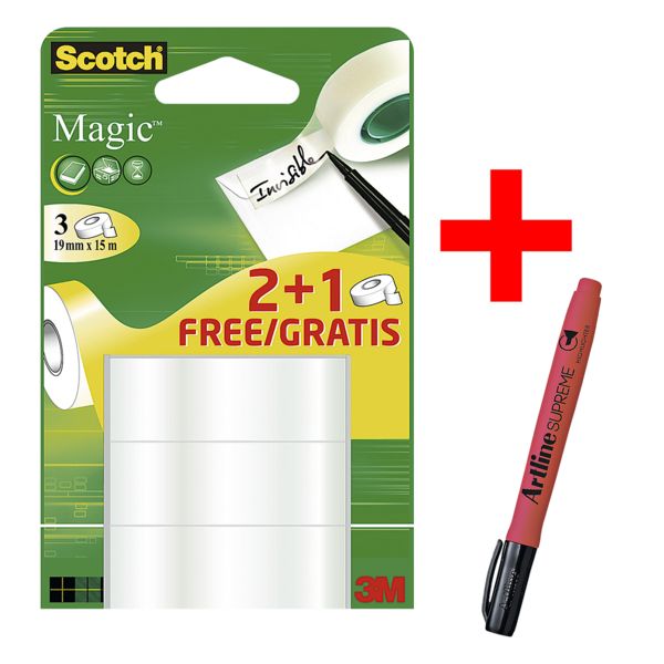 Scotch Magic Tape 810, transparent, 3 pi�ce(s) avec Surligneur � Supreme �